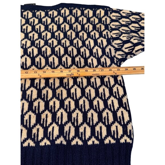 Handknitted Oslo Sweater Shop Pure Wool Blue & White Nordic Pattern Pullover - Picture 6 of 7